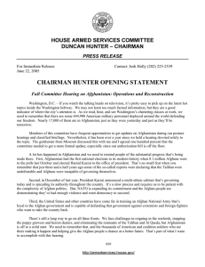 CHAIRMAN HUNTER OPENING STATEMENT HOUSE ARMED SERVICES COMMITTEE DUNCAN HUNTER – CHAIRMAN