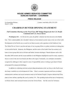 CHAIRMAN HUNTER OPENING STATEMENT HOUSE ARMED SERVICES COMMITTEE DUNCAN HUNTER – CHAIRMAN