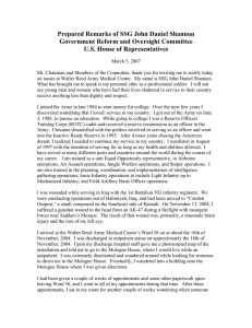 Prepared Remarks of SSG John Daniel Shannon U.S. House of Representatives