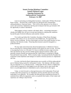 Senate Foreign Relations Committee Senator Richard Lugar Opening Statement for Ambassadorial Nominations