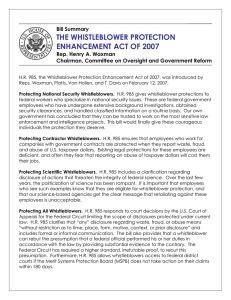 THE WHISTLEBLOWER PROTECTION ENHANCEMENT ACT OF 2007  Bill Summary