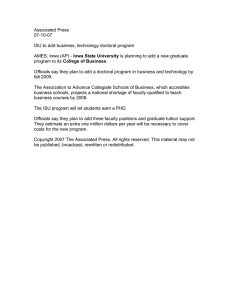 Associated Press 07-10-07  ISU to add business, technology doctoral program