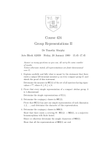 Course 424 Group Representations II Dr Timothy Murphy Arts Block A2039