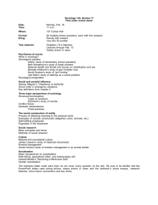 Sociology 134, Section 17 First exam review sheet Date: Time: