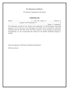 No Objection Certificate Template for Internship
