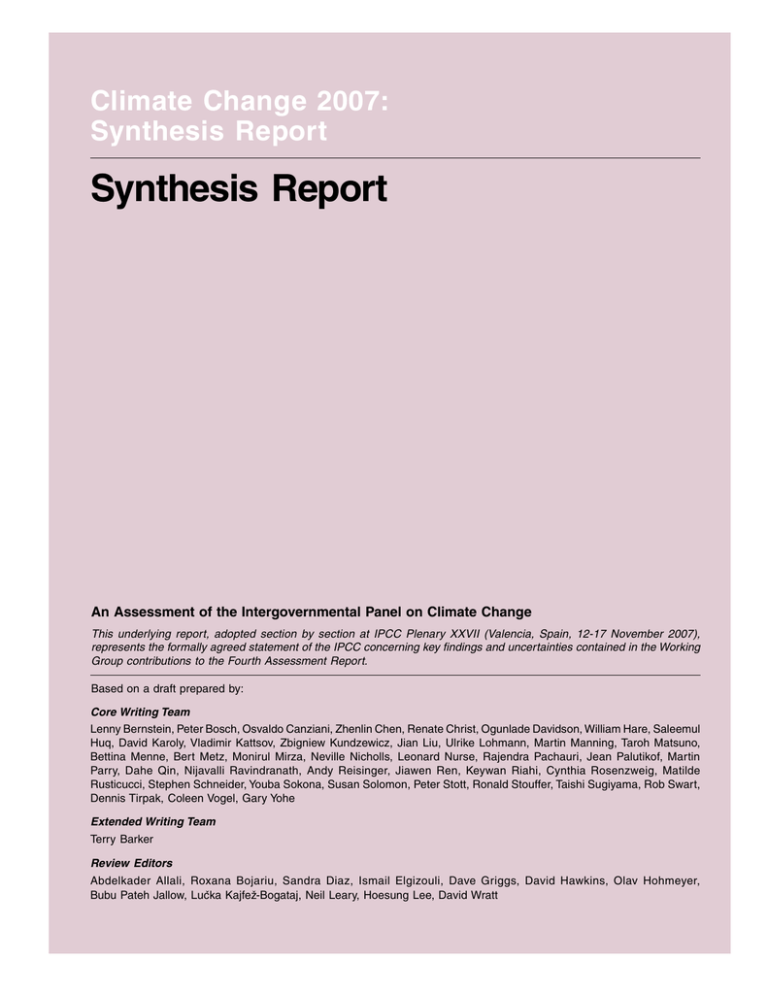 Synthesis Report Climate Change 2007