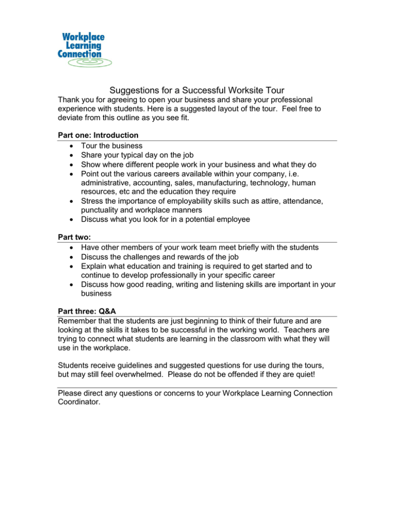 Suggestions for a Successful Worksite Tour