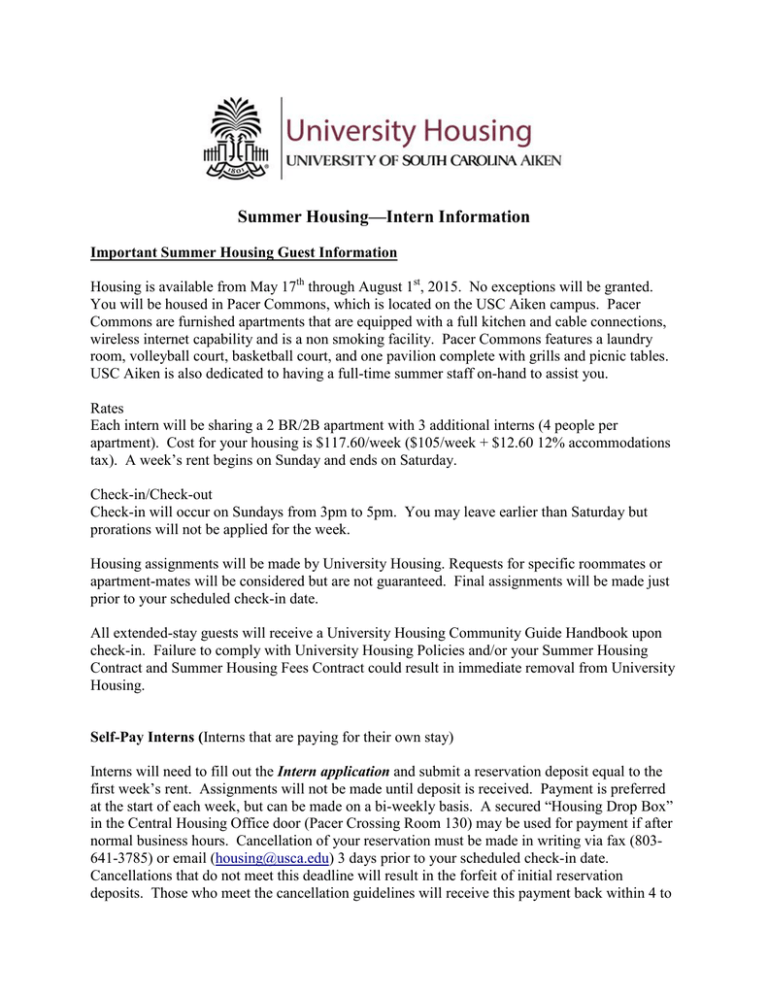 Summer Housing—Intern Information