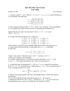 Stat 643 Mid Term Exam Fall 1996