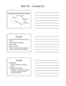 Stat 101 – Lecture 21 Sampling Distribution Models Example
