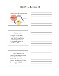 Stat 101L: Lecture 31 Proportions Sampling Distribution Models p