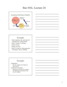 Stat 101L: Lecture 24 Example Sampling Distribution Models