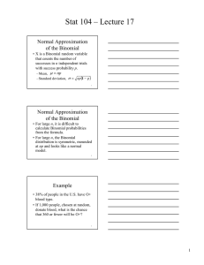 Stat 104 – Lecture 17 Normal Approximation of the Binomial (