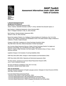 NASP Toolkit: Assessment Alternatives Under IDEA 2004 Table of Contents