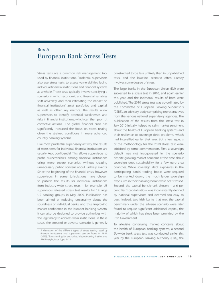 European Bank Stress Tests Box A