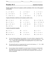 Practice 10–2  Quadratic Functions