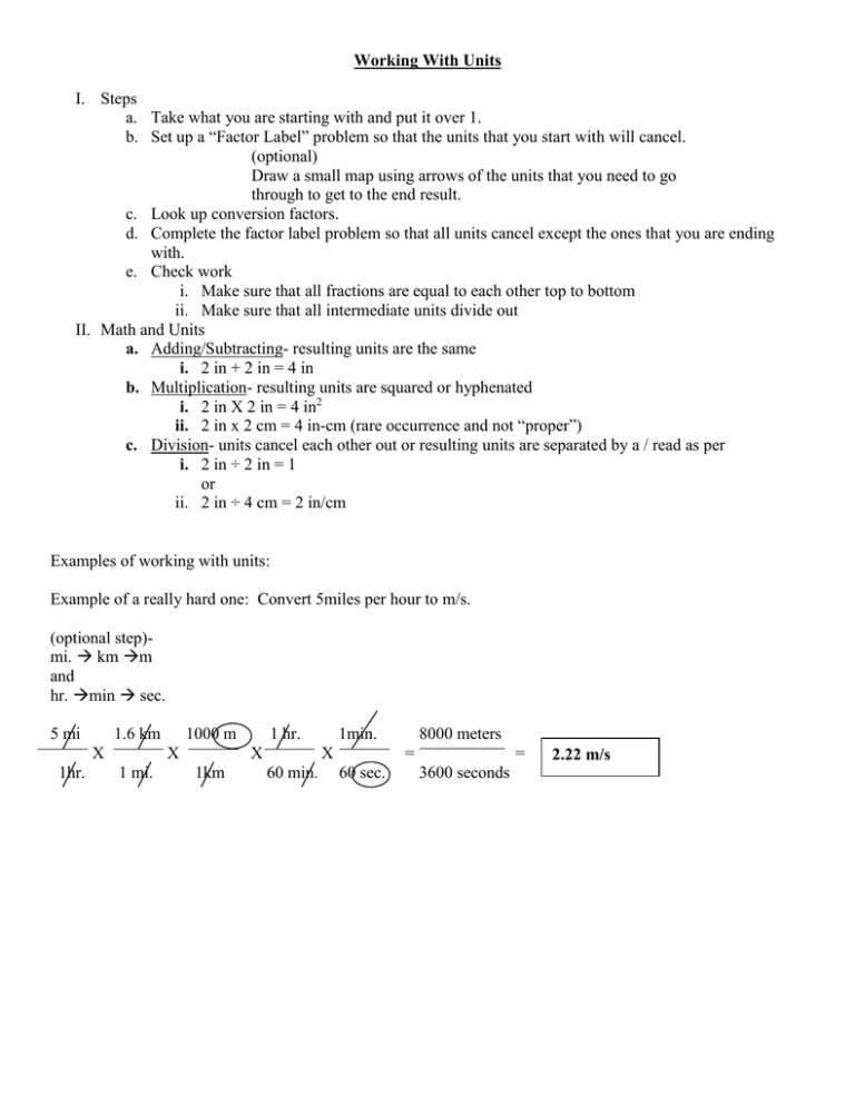 Working With Units I. Steps