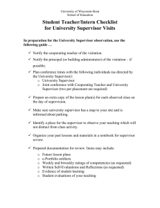 Student Teacher/Intern Checklist for University Supervisor Visits