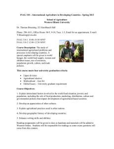 INAG 310 -- International Agriculture in Developing Countries - Spring... School of Agriculture Western Illinois University