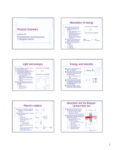 Physical Chemistry Light and energry