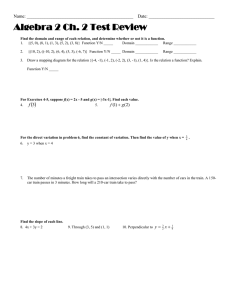 Algebra 2 Test Review: Functions, Equations, and Graphs