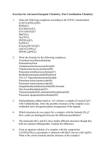 Coordination Chemistry Exercises: Advanced Inorganic Chemistry