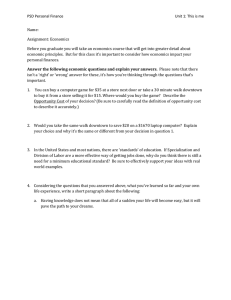 Personal Finance Economics Assignment: Opportunity Cost & Education