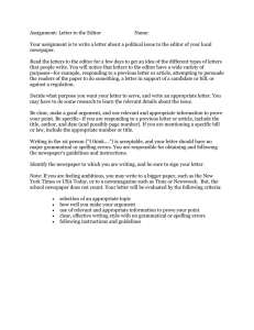 Letter to the Editor Assignment: Political Issues & Writing