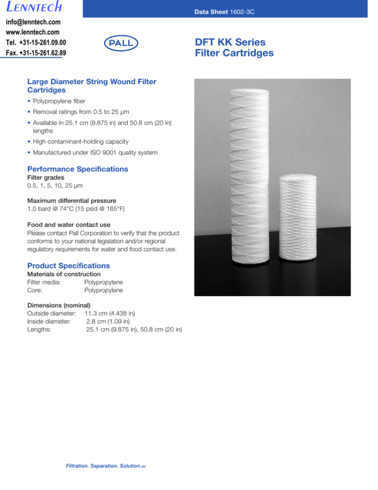 Lenntech DFT KK Series Filter Cartridges Large Diameter String Wound Filter