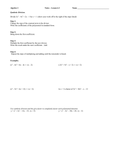 Algebra 2: Synthetic Division Notes & Examples