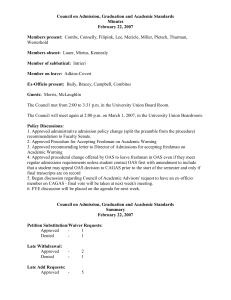 Council on Admission, Graduation and Academic Standards Minutes February 22, 2007