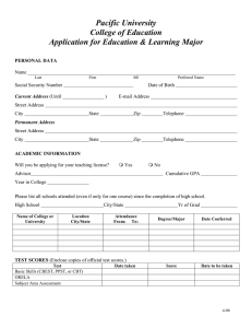 Pacific University College of Education Application for Education &amp; Learning Major