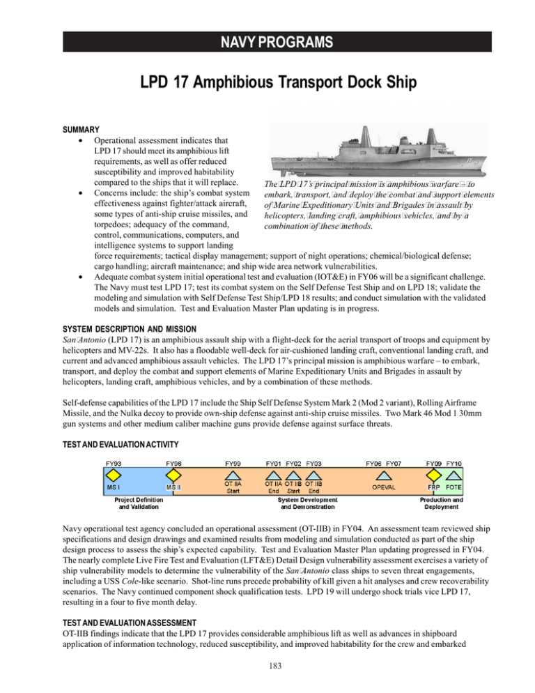 LPD 17 Amphibious Transport Dock Ship Program Report