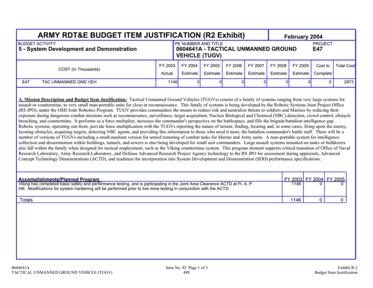 ARMY RDT&E BUDGET ITEM JUSTIFICATION (R2 Exhibit)