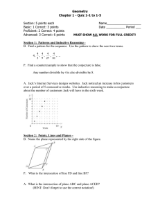 Geometry Chapter 1 - Quiz 1-1 to 1-5  Section: 5 points each