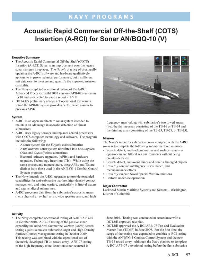Acoustic Rapid Commercial OfftheShelf (COTS) Insertion (ARCI) for