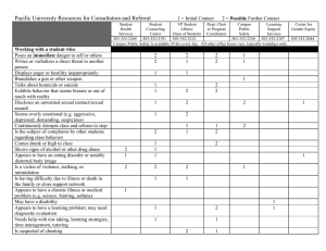 Pacific University Resources for Consultation and Referral  1 = Initial Contact Possible