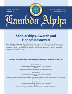 Scholarships, Awards and Honors Bestowed Annual Newsletter 2009-10 Academic Year