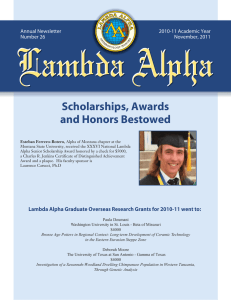 Scholarships, Awards and Honors Bestowed Annual Newsletter 2010-11 Academic Year