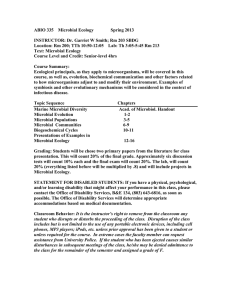 ABIO 335    Microbial Ecology    ...  INSTRUCTOR: Dr. Garriet W Smith; Rm 203 SBDG