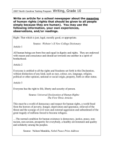 Human Rights Article: NC Grade 10 Writing Test Prep