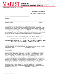 OFFICE OF STUDENT FINANCIAL SERVICES Asset Verification Form 2016-2017 Academic Year