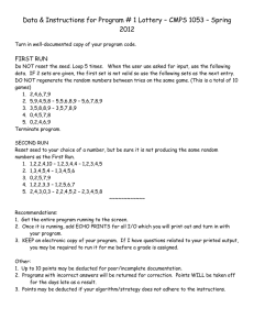 Data &amp; Instructions for Program # 1 Lottery – CMPS... 2012 FIRST RUN