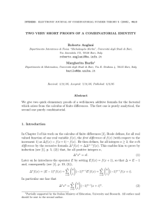 TWO VERY SHORT PROOFS OF A COMBINATORIAL IDENTITY Roberto Anglani