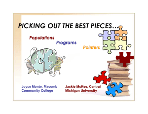 PICKING OUT THE BEST PIECES… Populations Programs Pointers
