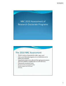 NRC 2010 Assessment of  Research‐Doctorate Programs The 2010 NRC Assessment