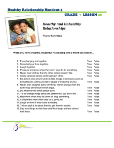 Healthy Relationships Quiz for Grade 7