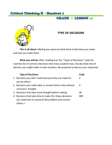 TYPE OF DECISIONS Critical Thinking II  - Handout 1 GRADE
