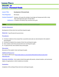 Grade 10 Personal Goals Lesson Plan