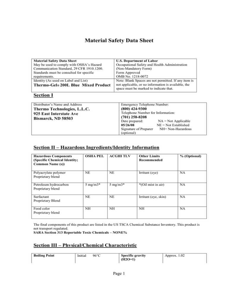 Material Safety Data Sheet